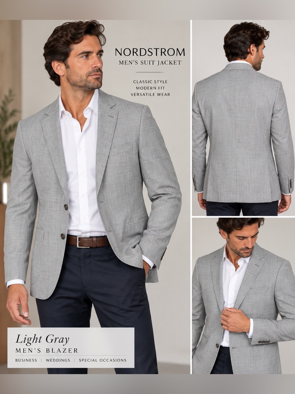 Nordstrom Light Gray Men’s Blazer Suit Jacket 50R Classic Tailored